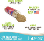 Single ingredient beef liver sprinkles packaging showing grain free and gluten free labels.