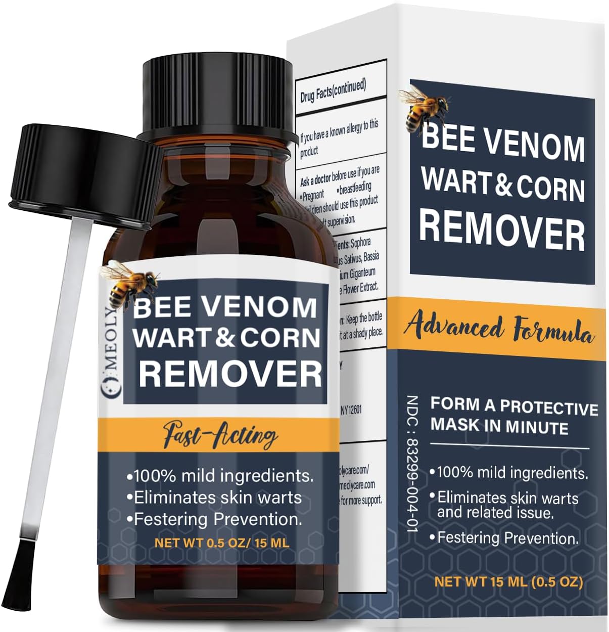MEOLY Bee Venom Skin Wart Remover front view bottle for plantar treatment