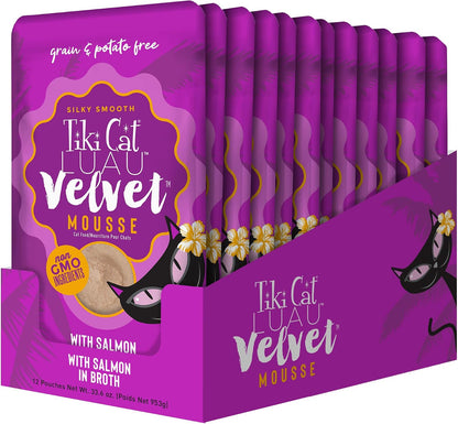 Tiki Cat Velvet Mousse premium grain free wet cat food smooth salmon recipe texture