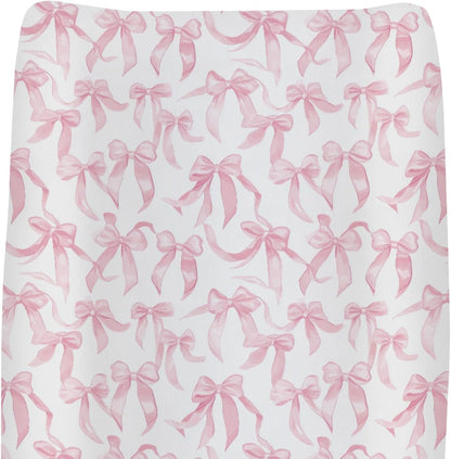 ZoUbqchY pink bow baby changing pad cover front view