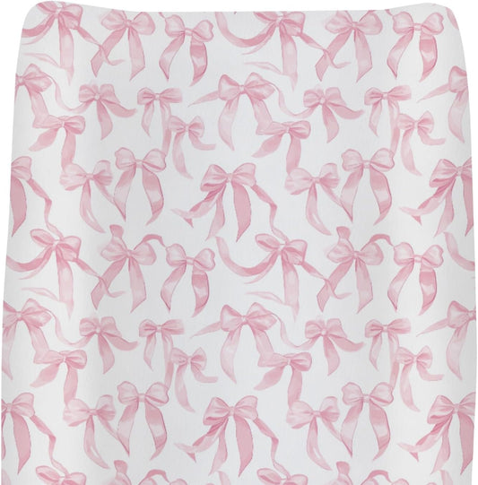 ZoUbqchY pink bow baby changing pad cover front view