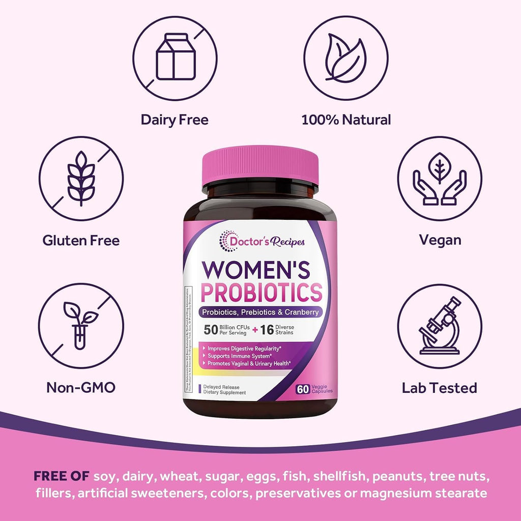 Doctor's Recipes Women's Probiotic shelf-stable packaging design