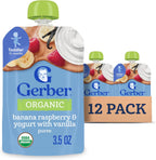 Gerber Organic Banana Raspberry Yogurt Vanilla toddler food pouch front view