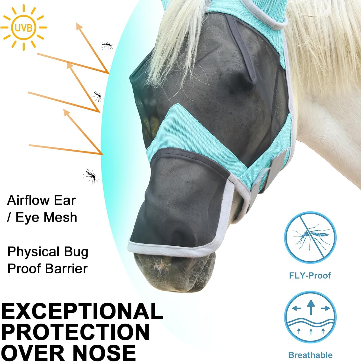 Close up of Gallopoff fly mask mesh and ear protection