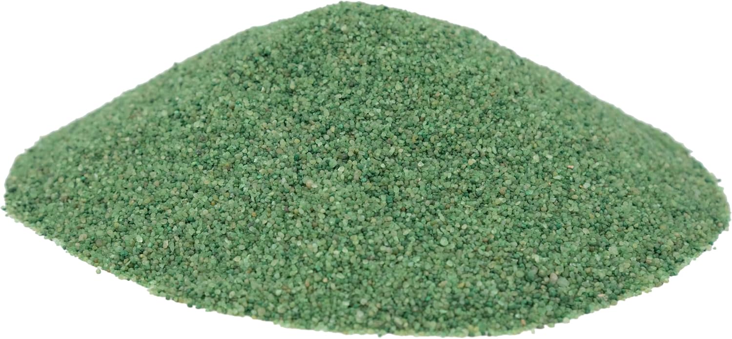 Close up of green coated round sand texture for synthetic grass