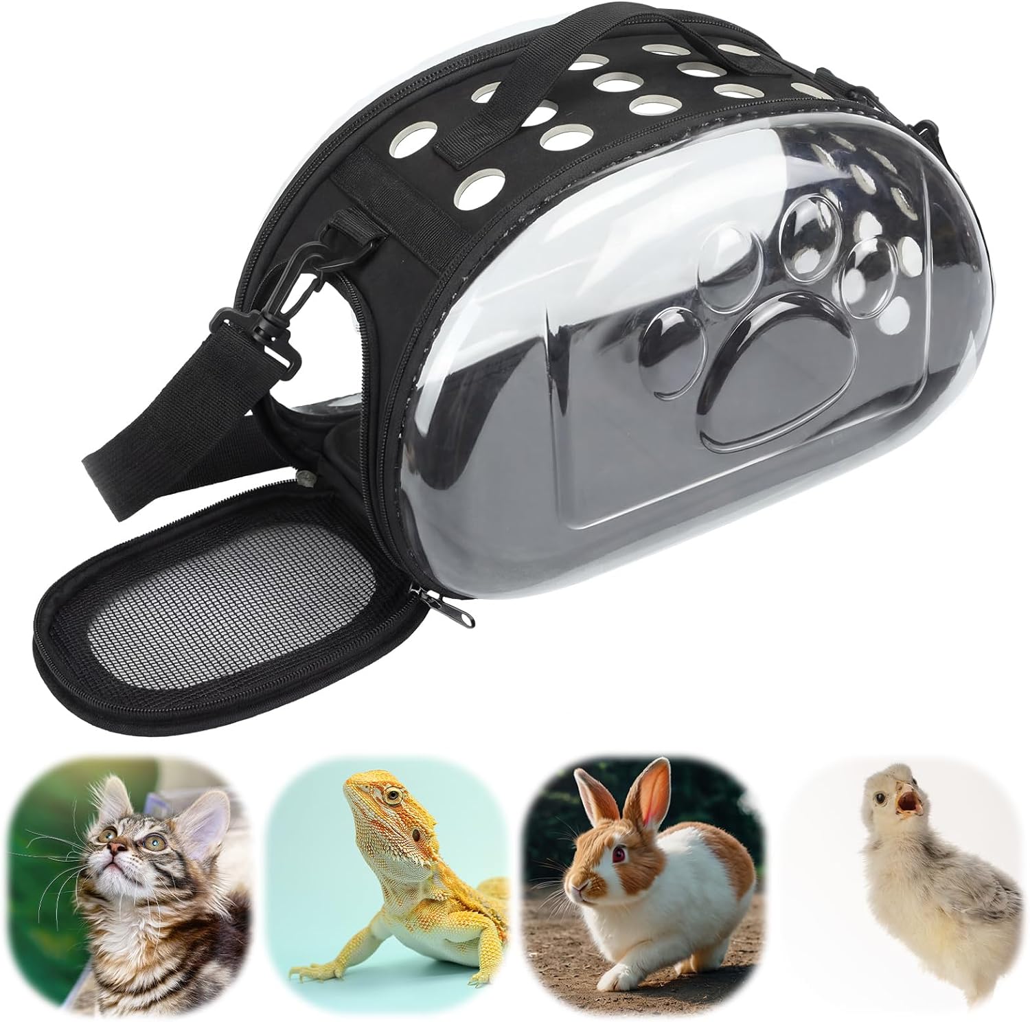 Hsei Small Pet Carrier Bag Portable Small Animal Travel Bag with Clear Side Panel Shoulder Strap for Hamster Chinchilla Rabbit Hedgehog Sugar Bird Lizard - Image 1