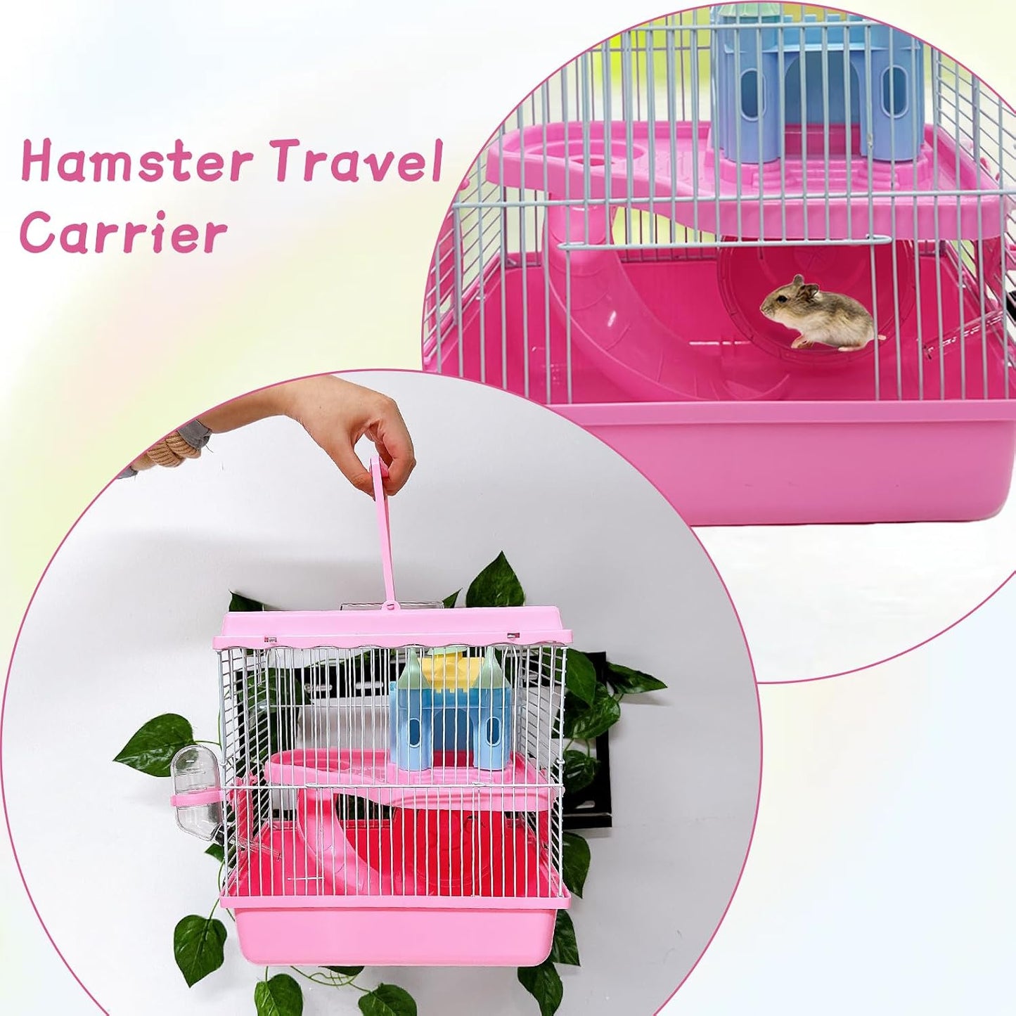 Tfwadmx Hamster Carrier, Dwarf Hamster Travel Cage, Portable Cages with Water Bottle, Gerbil Travel Carry Case Outdoor Vacation House for Small Mice(Pink,10.6"x8"x11.4") - Image 7