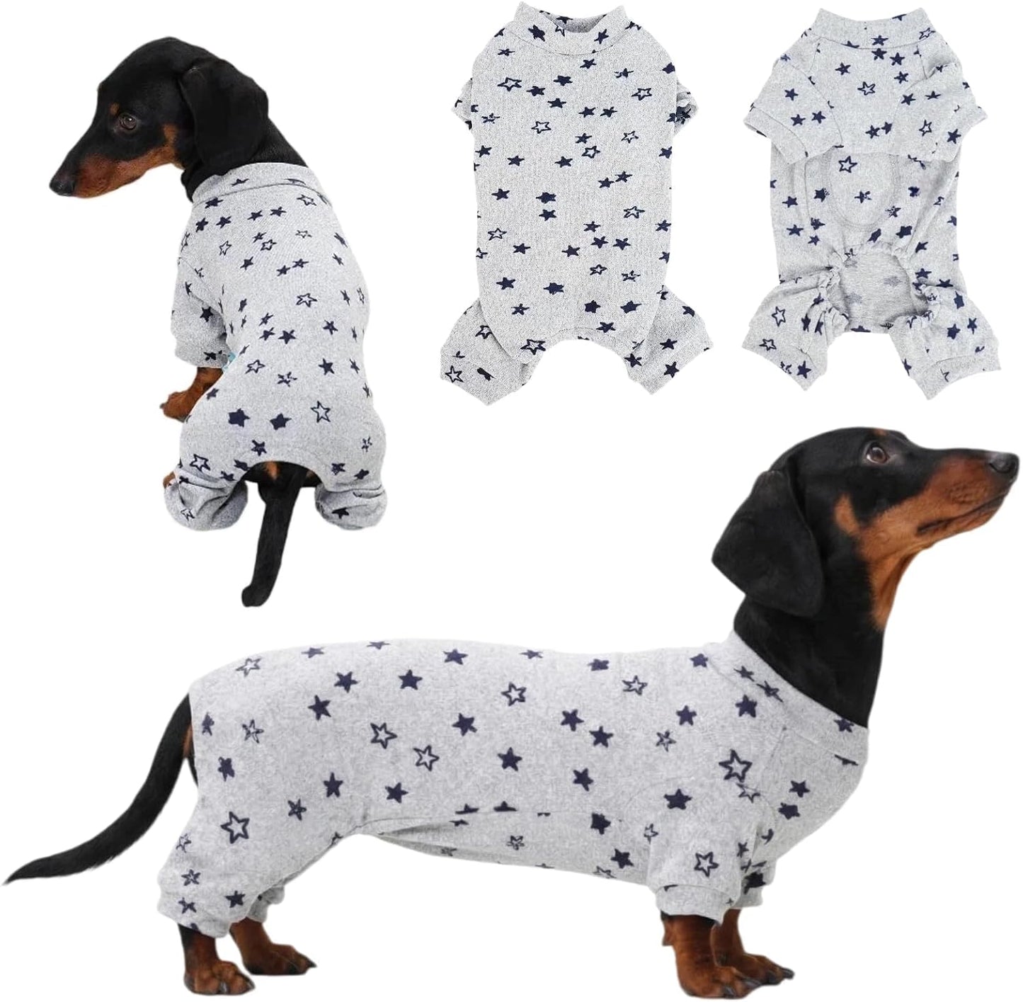 Classic Star Design Dachshund Pajamas for Dogs, Perfect Stretch Stitching Dog Pajamas Dachshund Clothes, Dog Onesie for Weiner Dog, Dog Pjs & Surgical Costumes Suit for Mini Weenie, S - Image 10