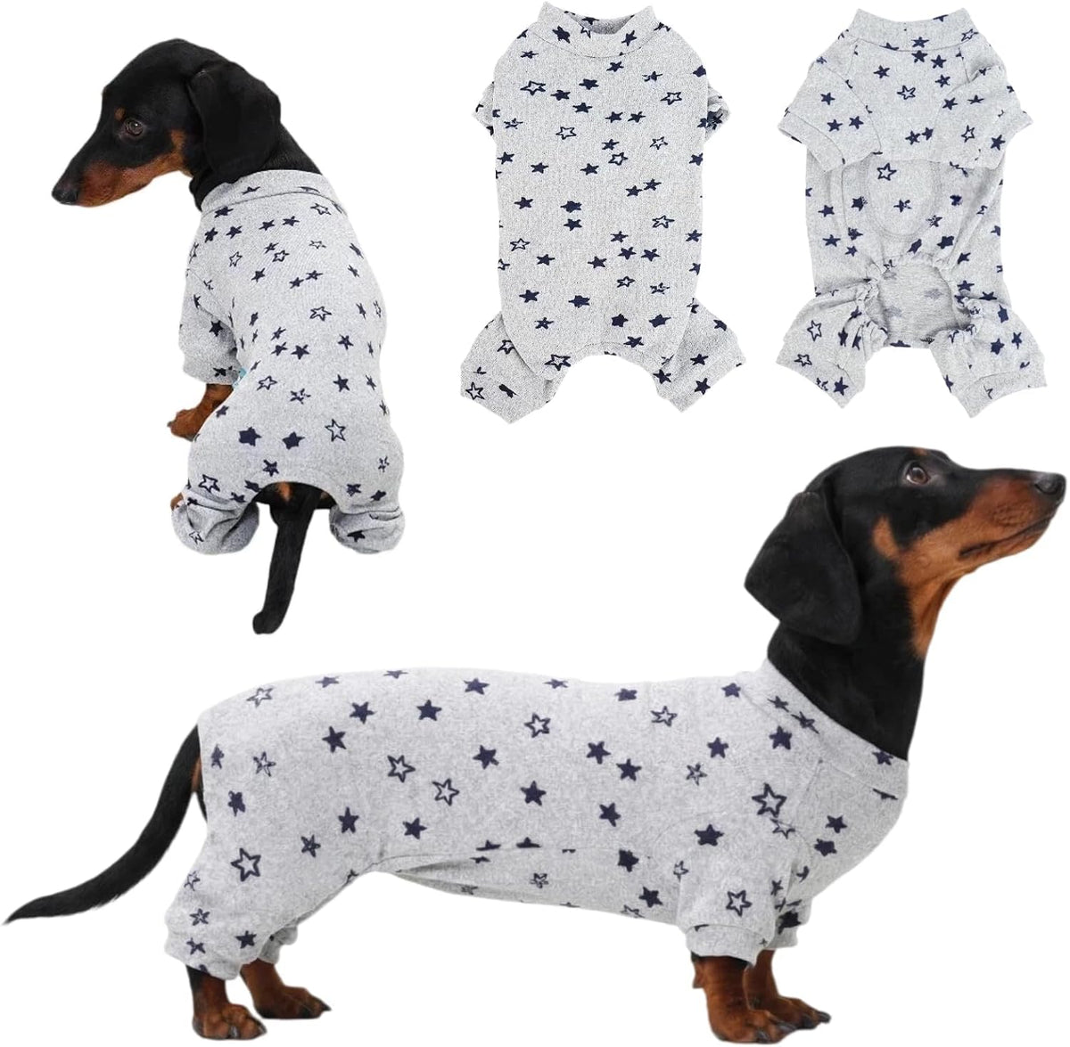Classic Star Design Dachshund Pajamas for Dogs, Perfect Stretch Stitching Dog Pajamas Dachshund Clothes, Dog Onesie for Weiner Dog, Dog Pjs & Surgical Costumes Suit for Mini Weenie, S - Image 10