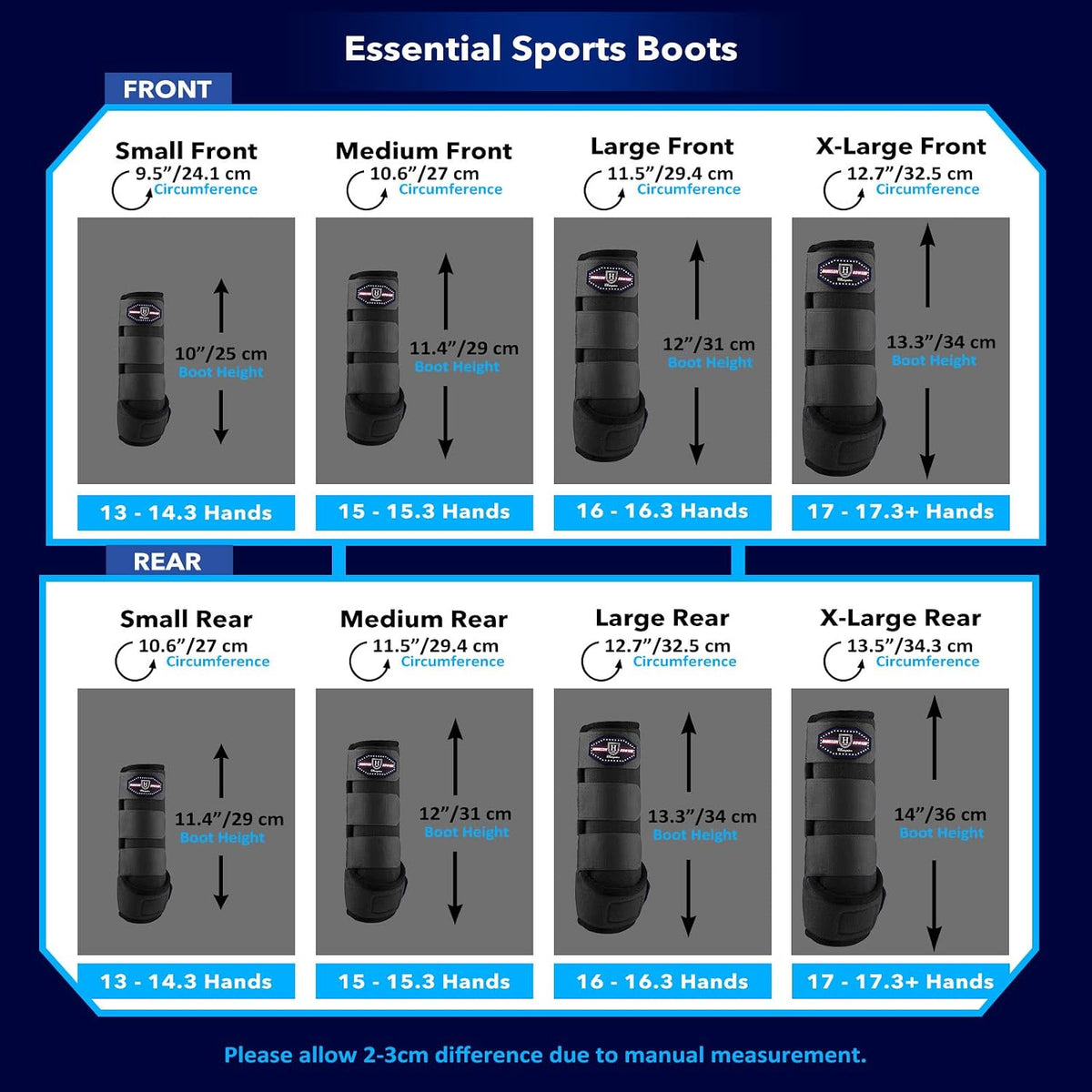 USA imported Harrison Howard equine splint boots laid flat displaying all adjustable straps.
