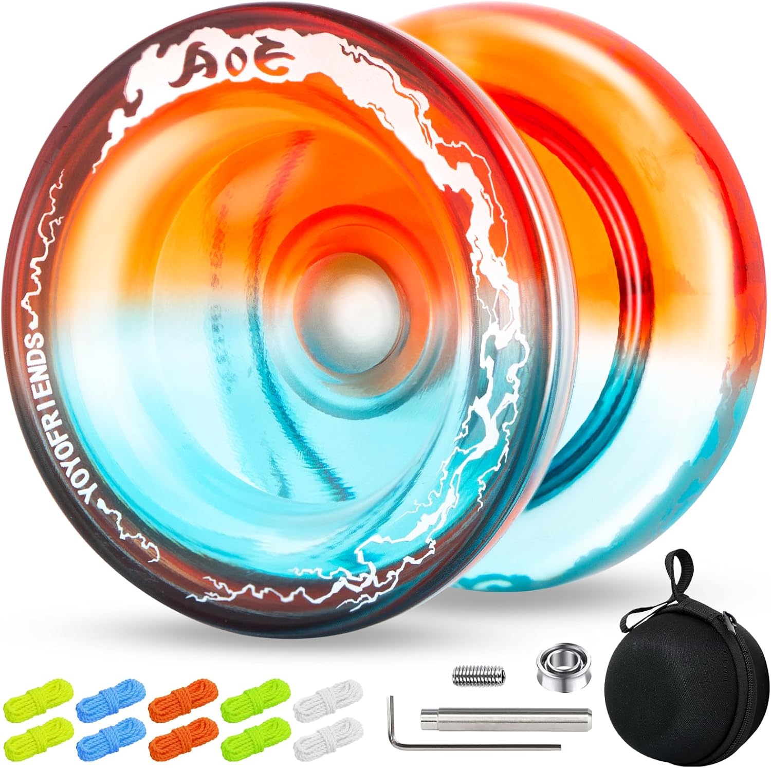 Wabesmanis AOE professional yoyo front view in crystal red and blue