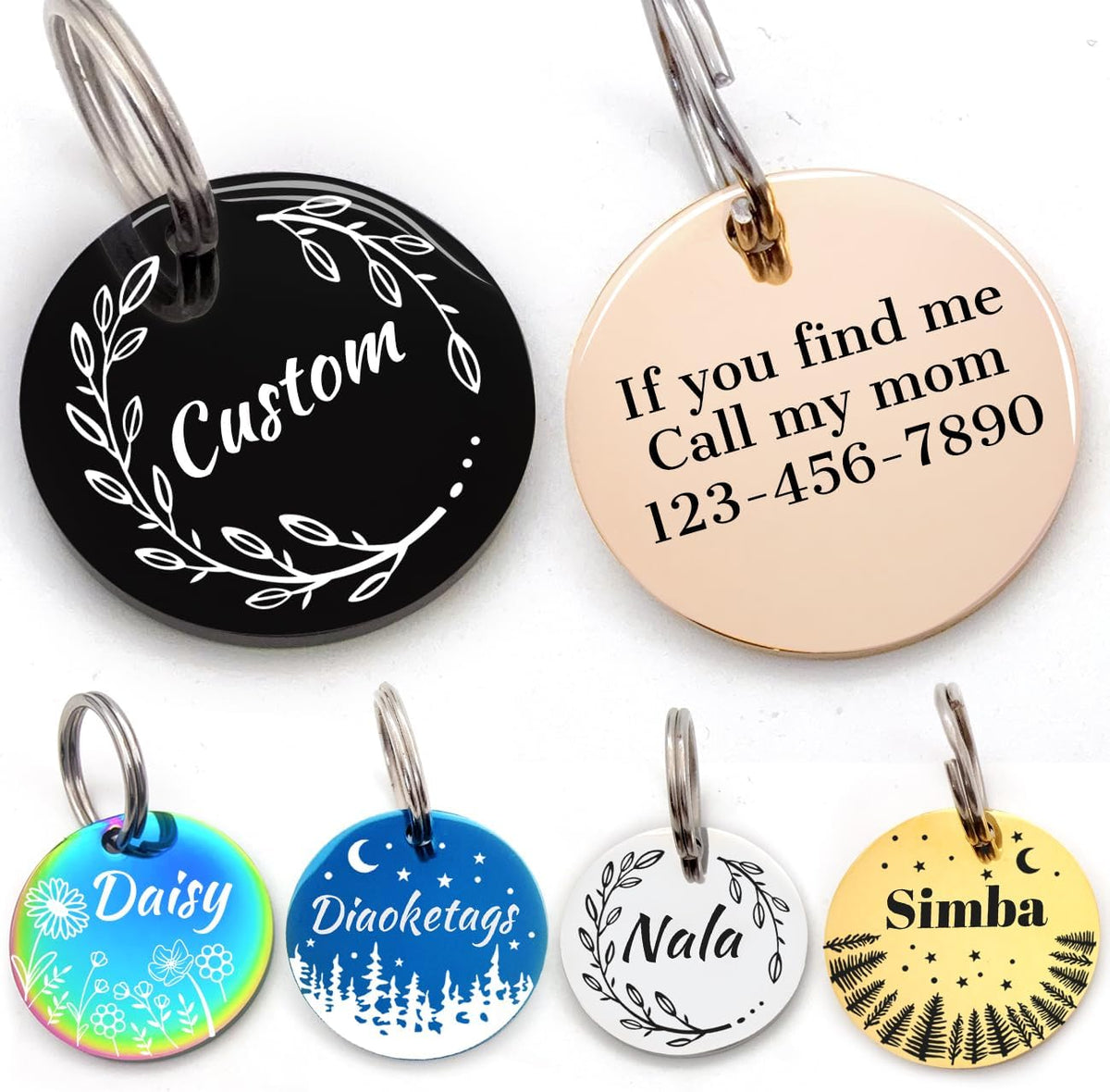 Stainless Steel Cat ID Tag Personalized Pet Tags with up to 4 Lines of Custom Text, Small Pet Mini Dog Cat Tag Lightweight, Engraved on Both Sides, Multiple Patterns Colors Size Options (cat) - Image 9