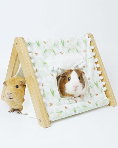 Guinea Pig Hideout No Bottom, Sturdy Bamboo Small Animal House with Window, Rabbit Bunny Tunnel, Easy to Assemble for Hamsters Bunny Rat Chinchillas Playing Hiding, Guinea Pig Cage Accessories, Green - Image 1