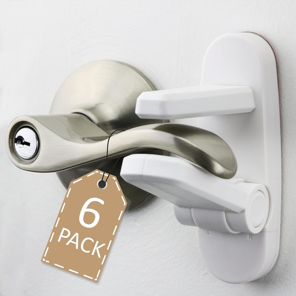 Wappa Baby childproof door lever lock front view on white door