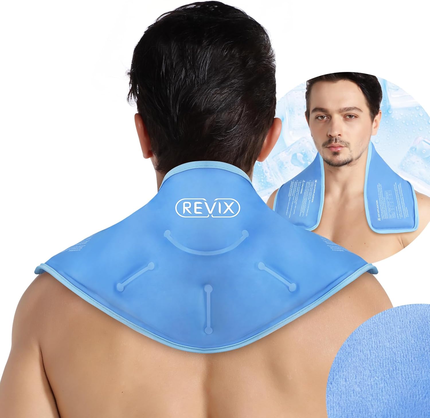 Revix neck ice pack wrap front view for shoulder pain relief.