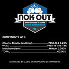 Nok-Out Multi Purpose Odor Eliminator back label showing stabilized chlorine dioxide ingredients