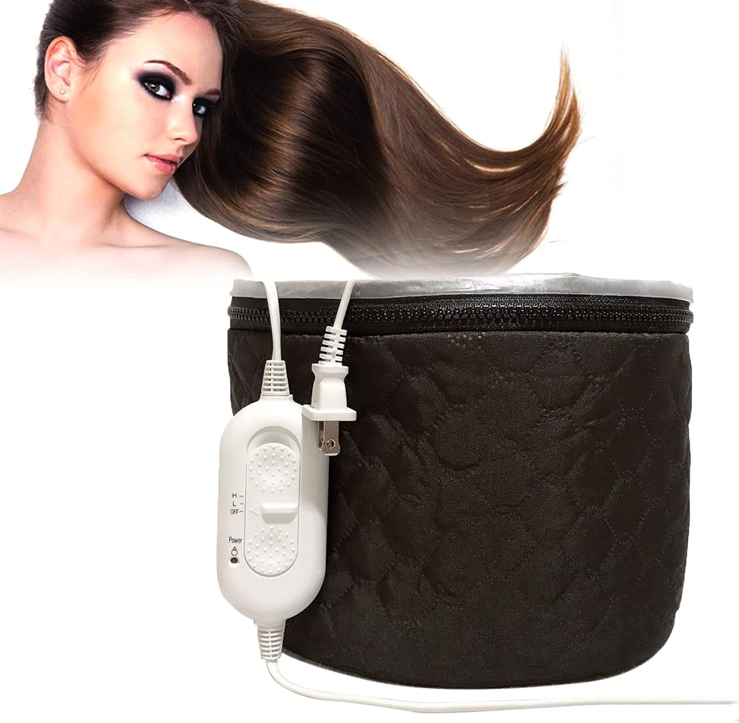 XNX electric hair steamer thermal heat cap in black color front view showcasing the temperature controller cord