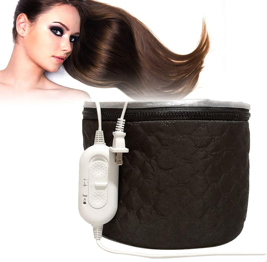 XNX electric hair steamer thermal heat cap in black color front view showcasing the temperature controller cord
