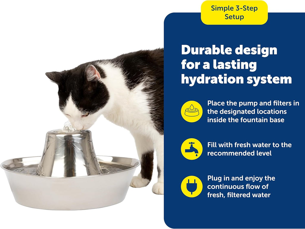 PetSafe Seaside Stainless Steel Cat & Dog Fountain, 60 Oz Water Capacity - 2 Water Filters & 1 Pump Included, Soothing Flow for Pets, Scratch-and Rust-Resistant Material - Quiet Motor - Image 6