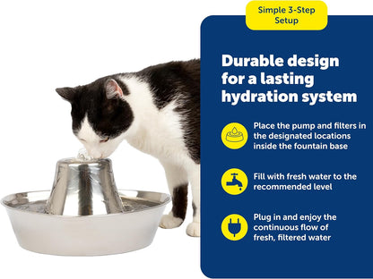 PetSafe Seaside Stainless Steel Cat & Dog Fountain, 60 Oz Water Capacity - 2 Water Filters & 1 Pump Included, Soothing Flow for Pets, Scratch-and Rust-Resistant Material - Quiet Motor - Image 6