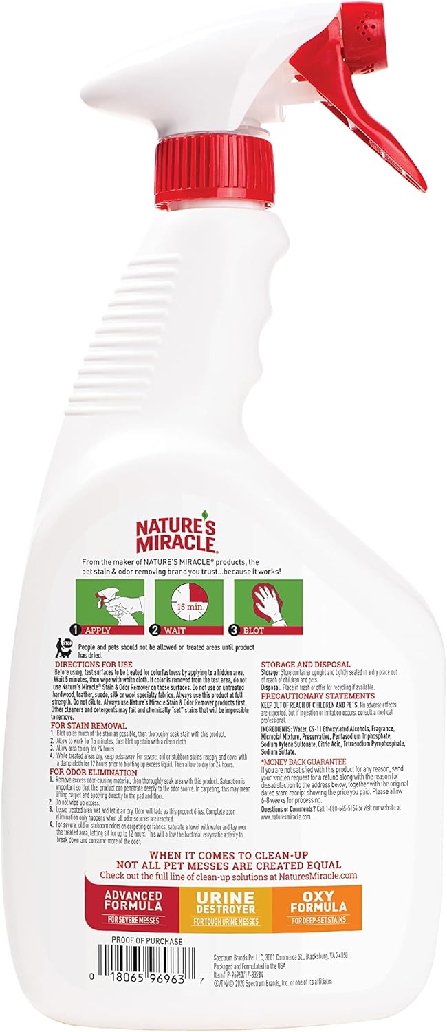 Nature's Miracle enzymatic dog cleaner spray bottle