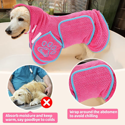 Fast drying pet robe for large dogs after bath or swim