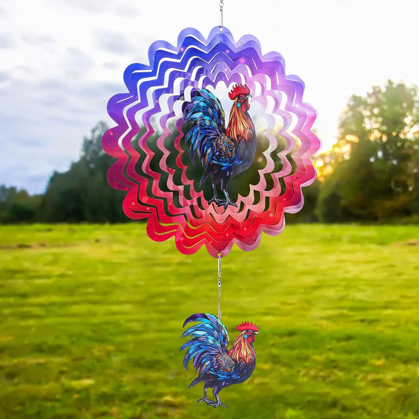 Rooster Hanging Wind Spinner Outdoor - 12 Inches Stainless Steel Wind Sculpture Aesthetic Wind Chime Chicken Farmhouse Art Ornaments for Garden Yard Balcony Patio Lawn Yard Decorations - Image 1