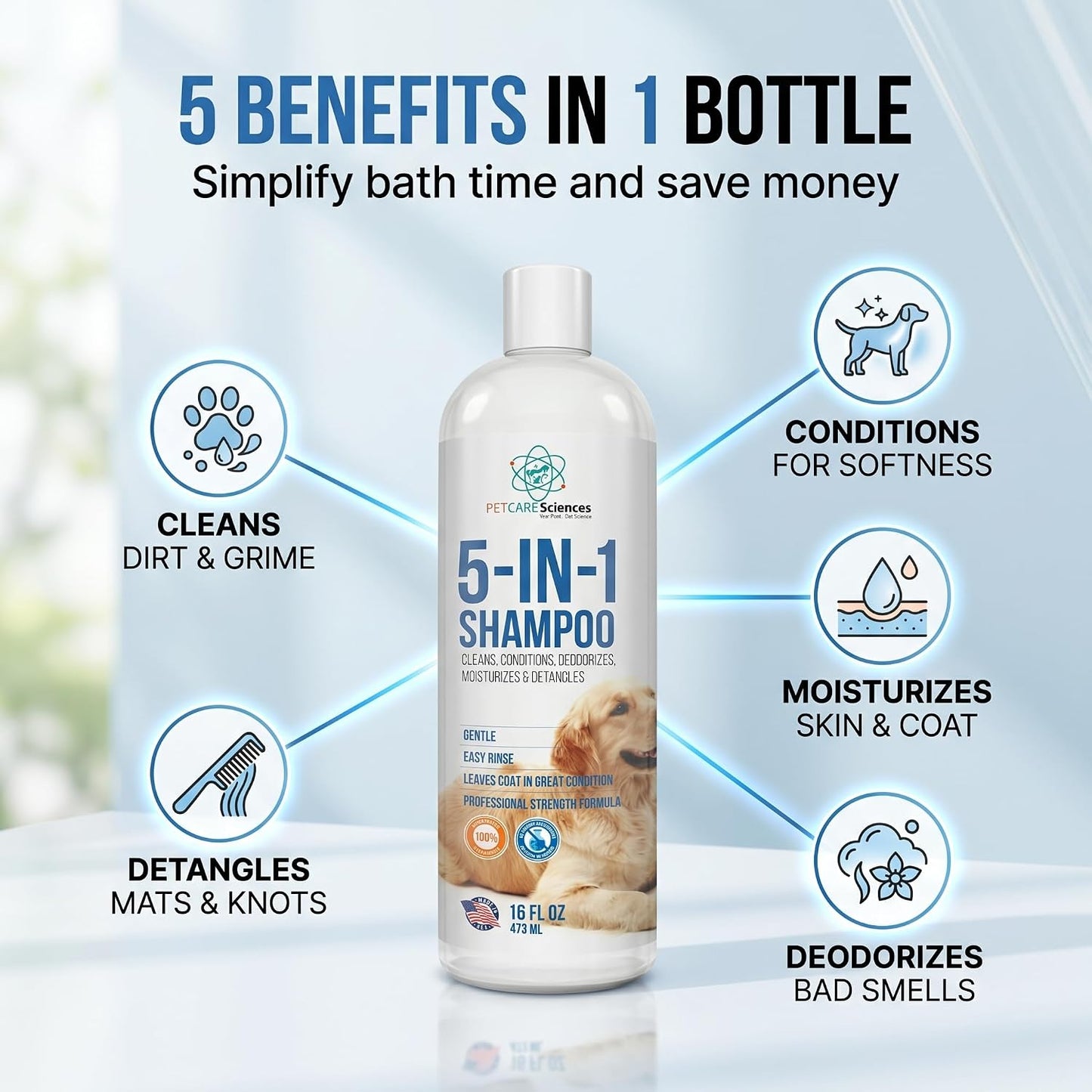Dog enjoying a bath with Pet Care Sciences shampoo