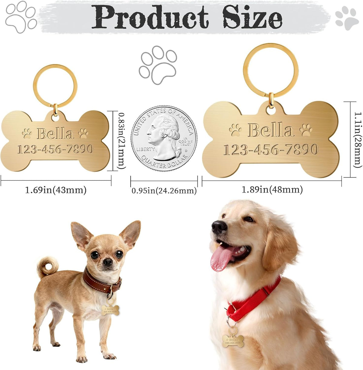 Overket deep engraved brass cat name tag in small size close up