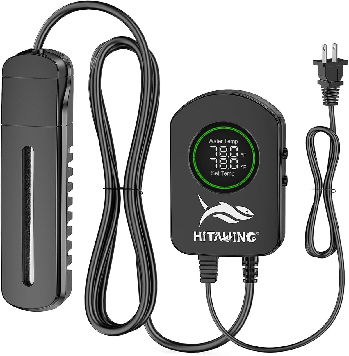 HiTauing HANLESHUKA aquarium heater front view showing LED display