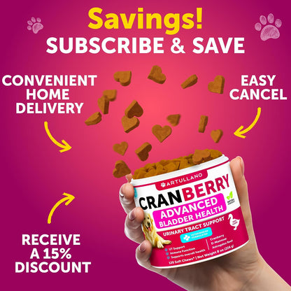 Artullano natural pumpkin and astragalus root infused dog bladder wellness supplements.