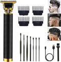 PXLISIE professional cordless hair trimmer front view showcasing the textured gold and black handle design.