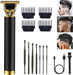 PXLISIE professional cordless hair trimmer front view showcasing the textured gold and black handle design.