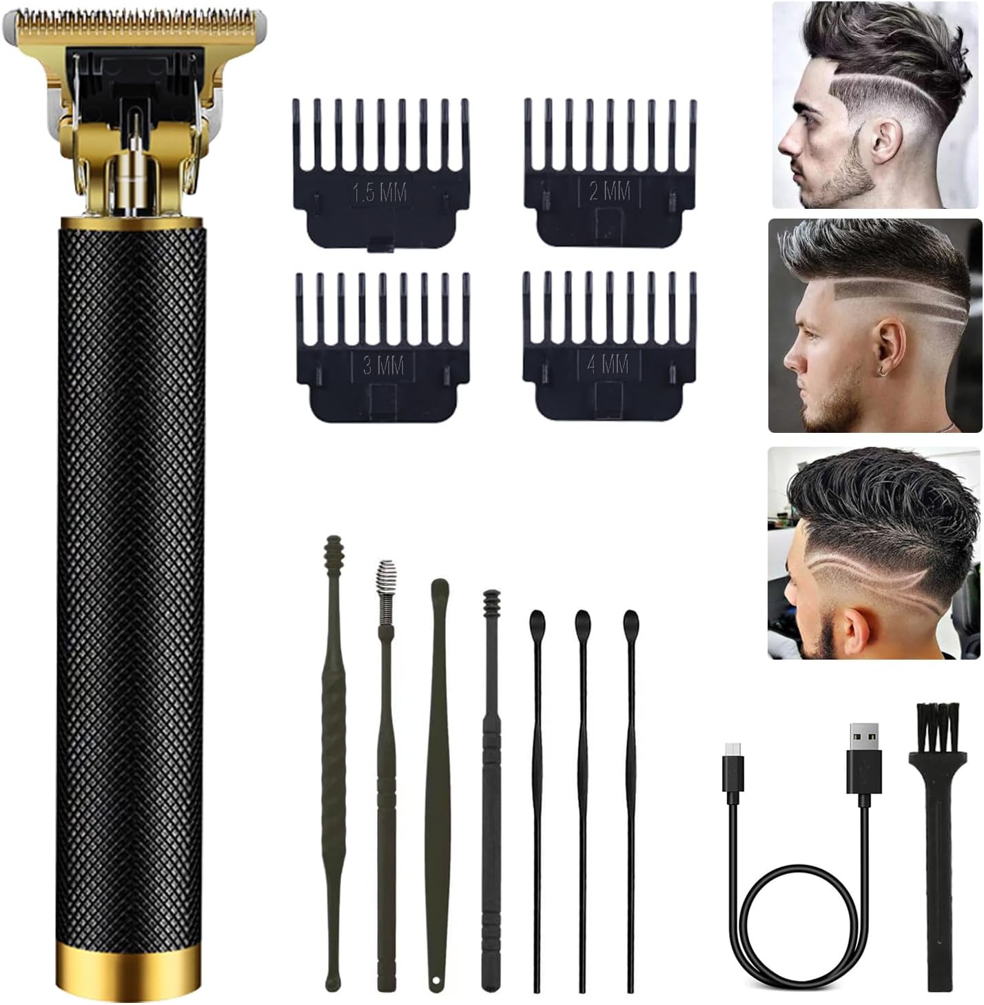 PXLISIE professional cordless hair trimmer front view showcasing the textured gold and black handle design.