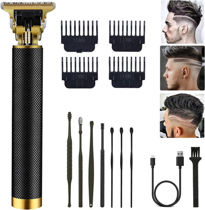 PXLISIE professional cordless hair trimmer front view showcasing the textured gold and black handle design.