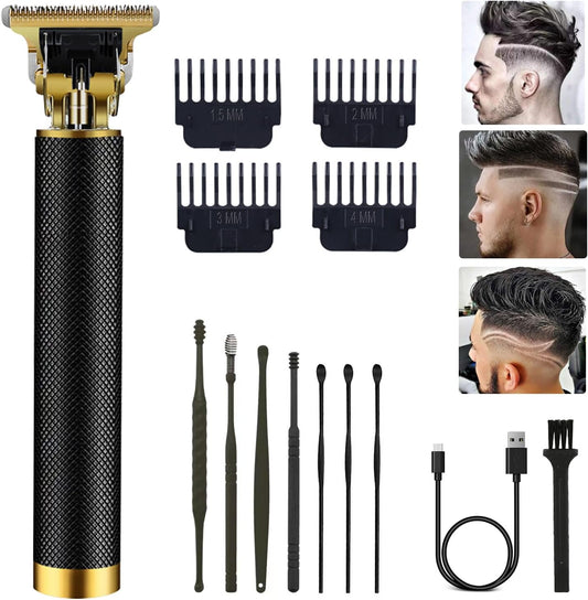 PXLISIE professional cordless hair trimmer front view showcasing the textured gold and black handle design.