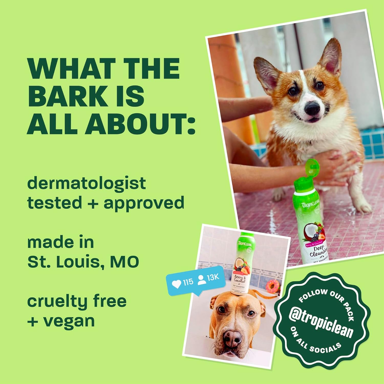 Tropiclean waterless dog shampoo bottle with puppy