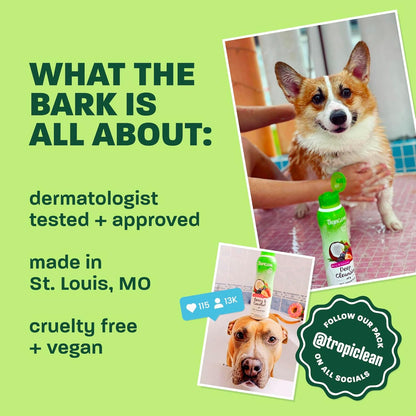 Tropiclean waterless dog shampoo bottle with puppy