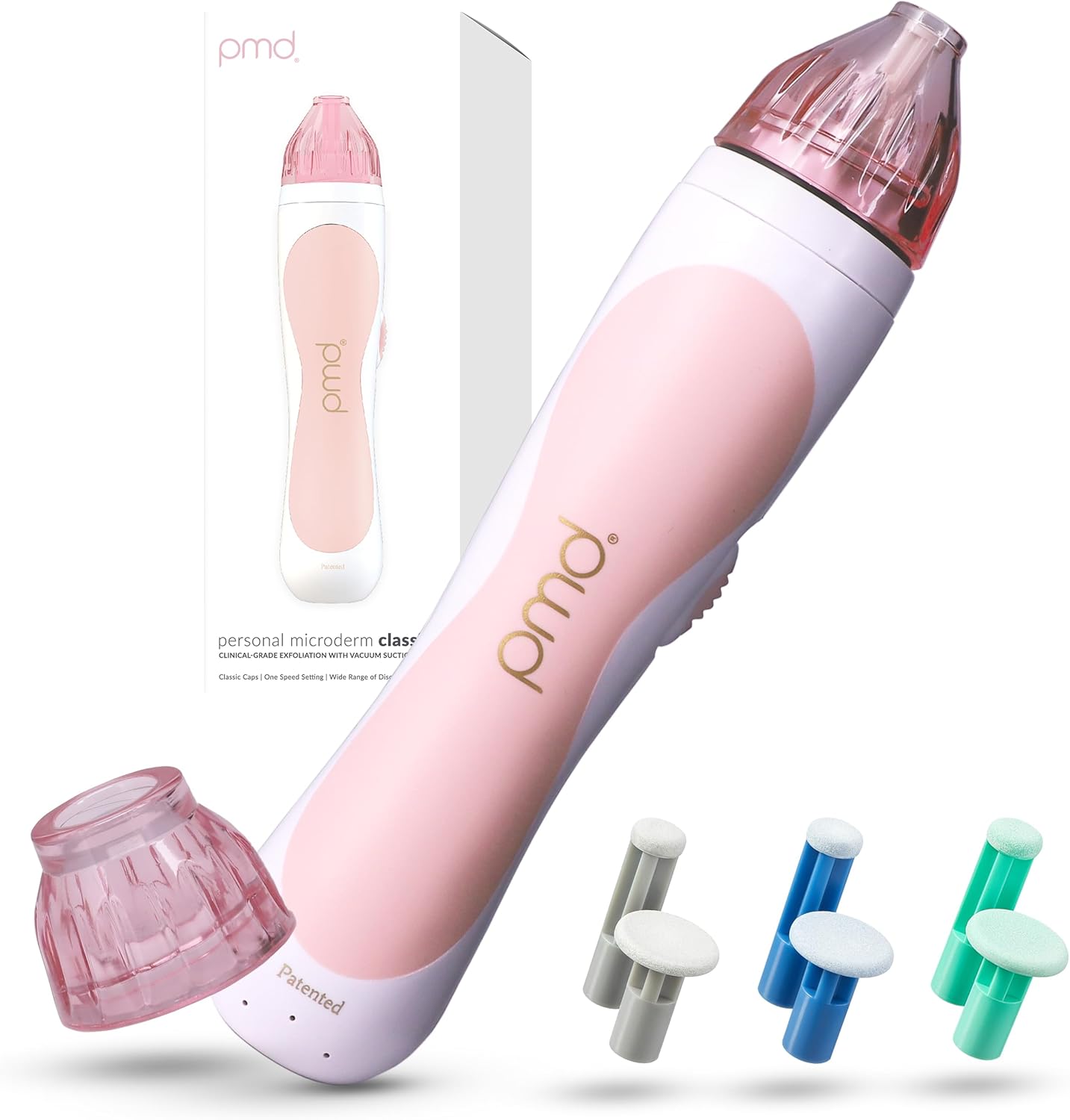 PMD Beauty Personal Microderm Classic front view showing the blush pink at-home microdermabrasion machine.