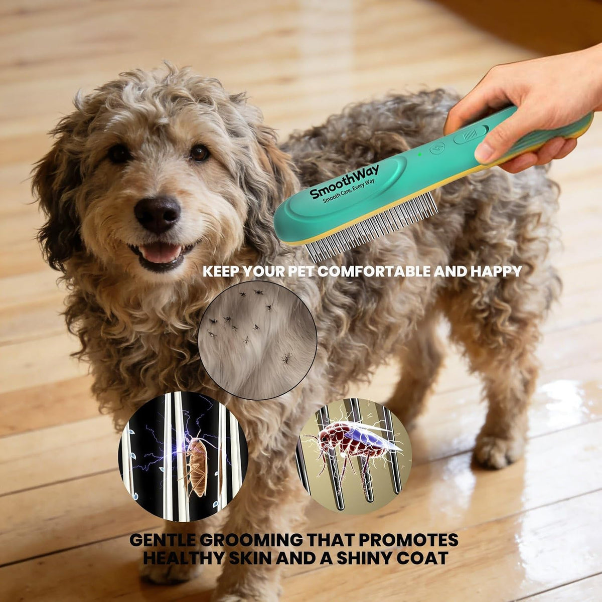 Close up of stainless steel teeth on Smoothway flea comb