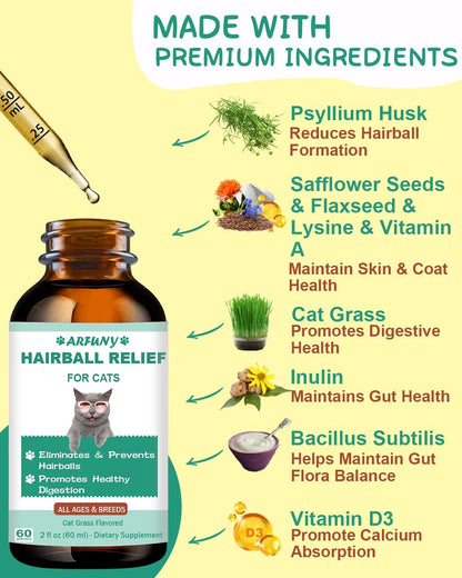 Cat grass flavor hairball relief drops for healthy skin and coat