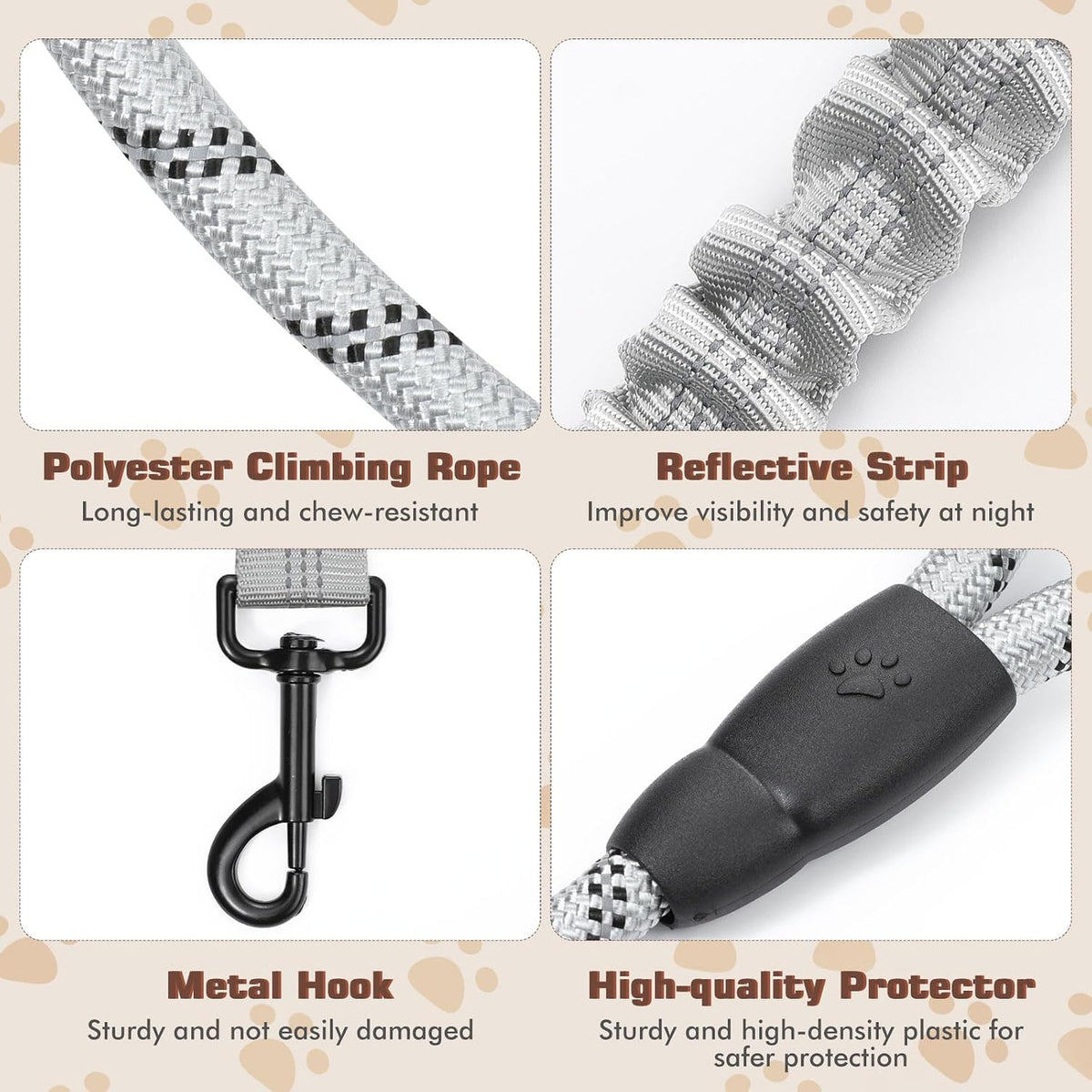 Tivray double dog walking lead showing high density braided nylon rope construction.
