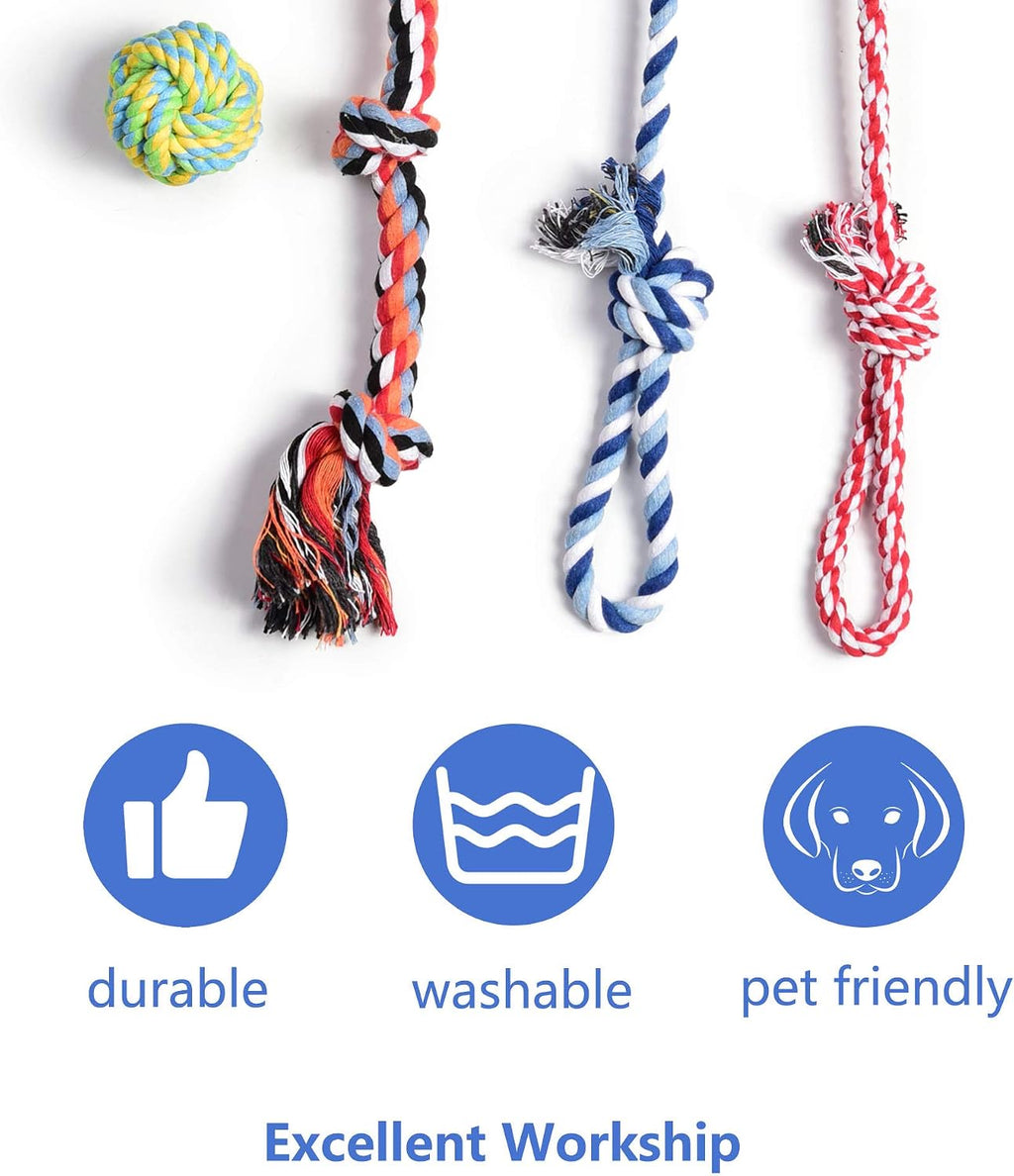 Fida puppy teething rope with tug handle being utilized for an interactive outdoor training session.