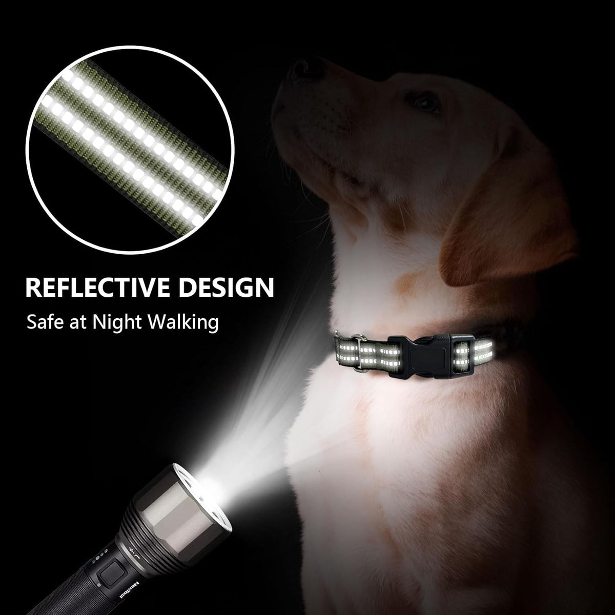 Reflective thread detail on Joyeeiioo nylon dog collar