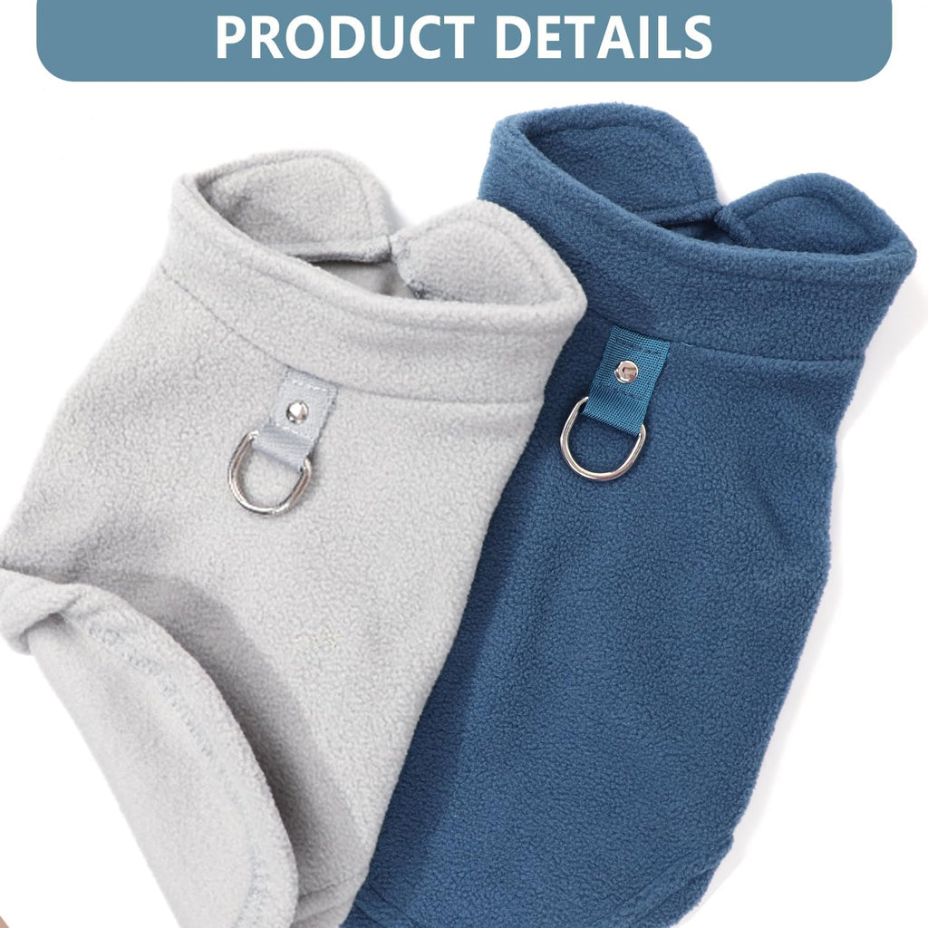 Two pack dog sweaters in contrasting colors displayed together for winter pet fashion.