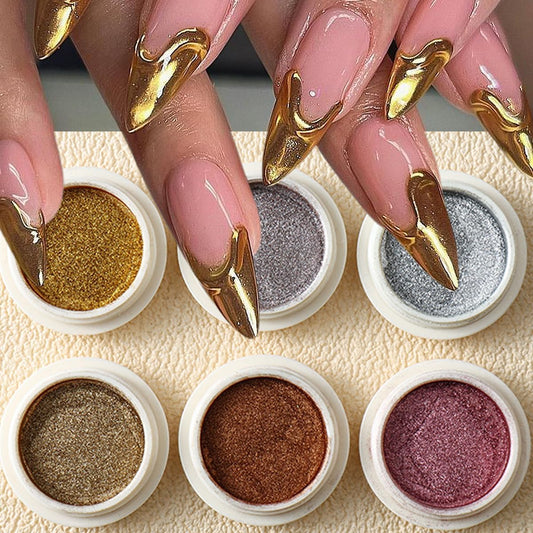 Sutozmiwe 6 piece chrome nail powder set front view