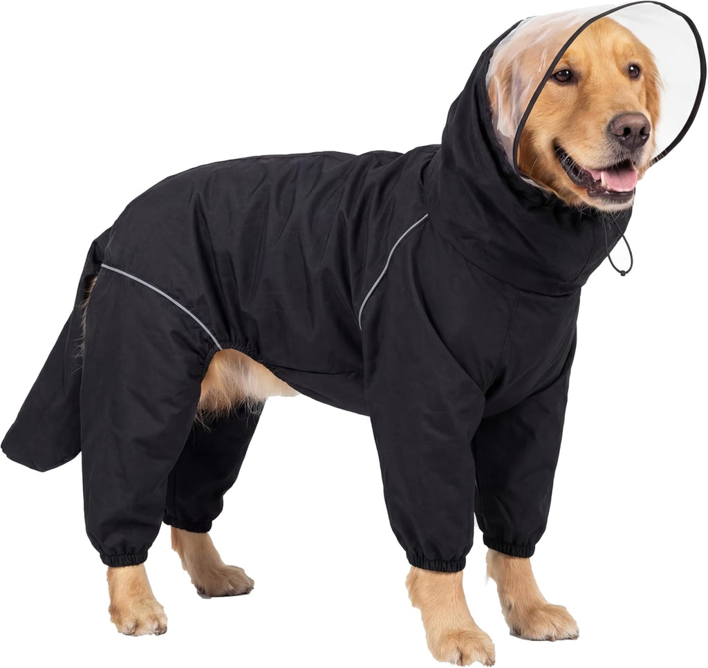 TOBOSS dog raincoat black front view full leg coverage waterproof protection