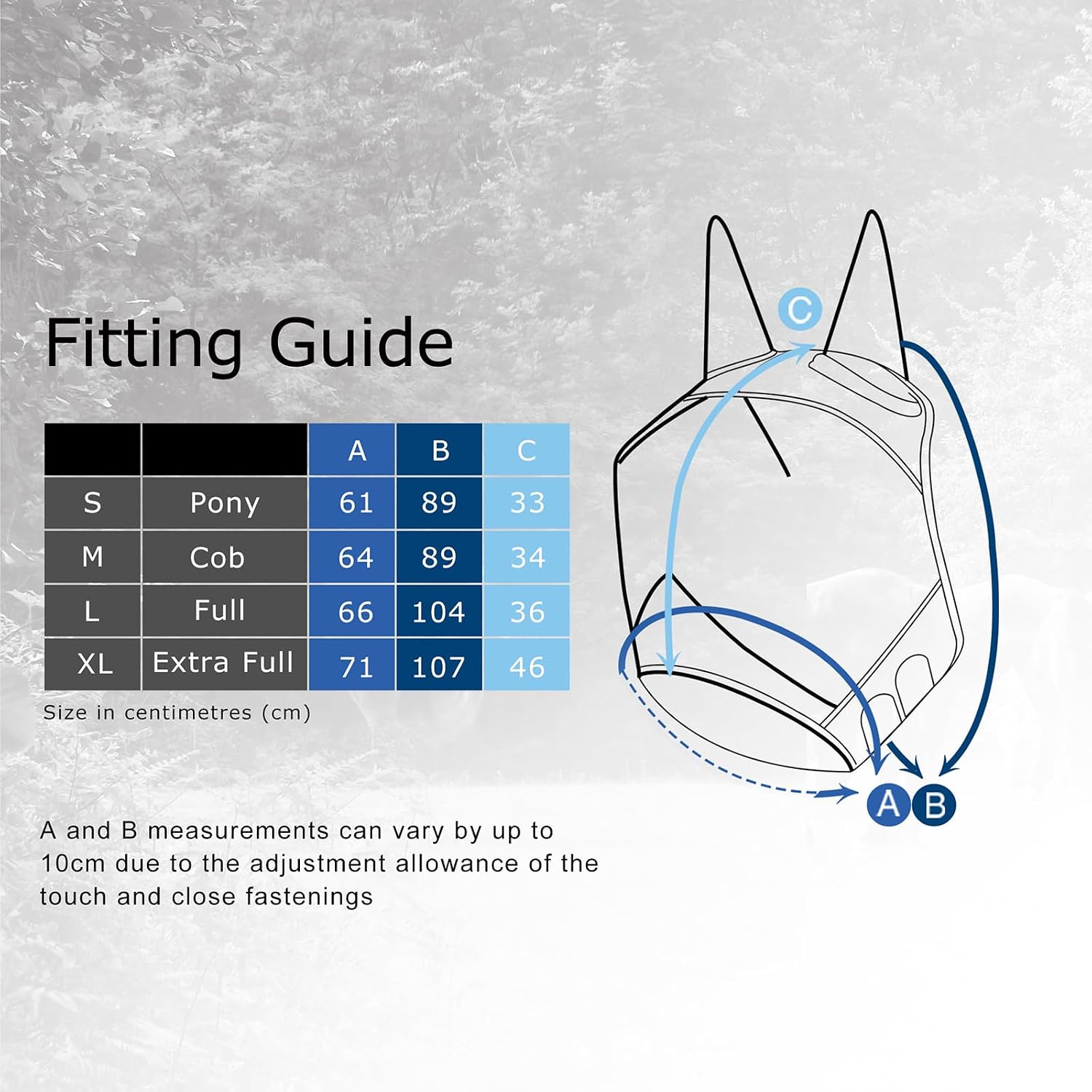 Adjustable touch closures on Harrison Howard horse mask