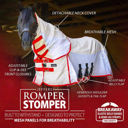 Lightweight turnout rug for horses showing cotton blend top material.