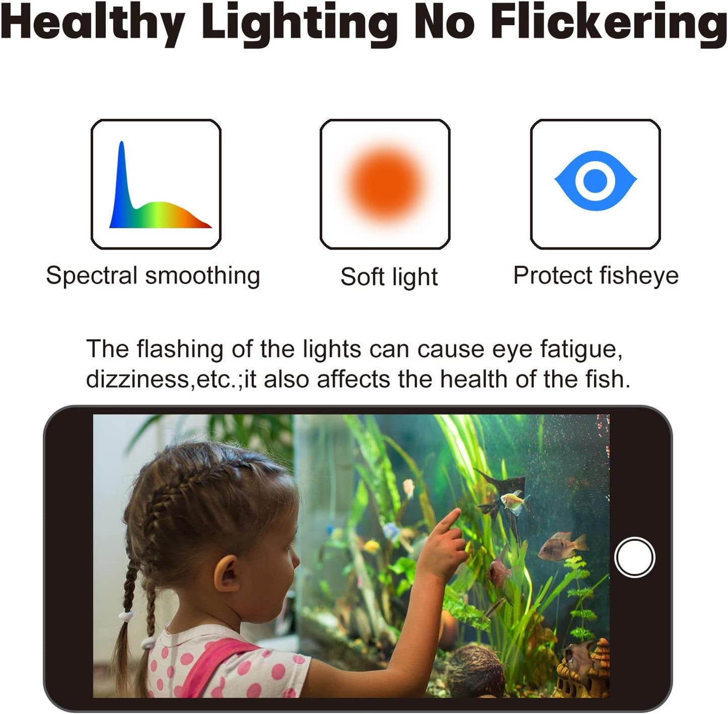 WaterRebirth fish tank light showing white and blue LED modes